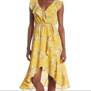 Socialite Floral Ruffle Faux Wrap High/Low Midi Dress Size S
